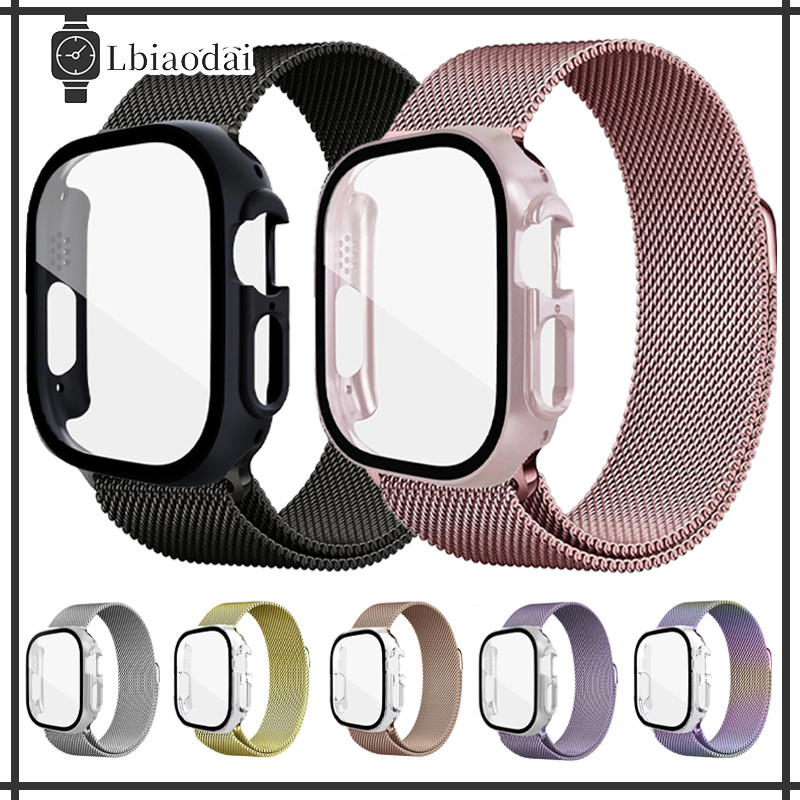 สายรัดห่วงมิลาน + ปลอกป้องกัน PC for IWatch อุปกรณ์เสริมสำหรับ Ultra 3 2 SE 3 2 Series 11 10 9 49 46 44 42 41 40 38 มม