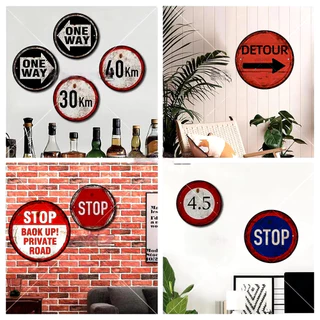 ป้าย STOP Vintage Metal Plaque - โรงรถ, บาร์, Man Cave Wall Decor