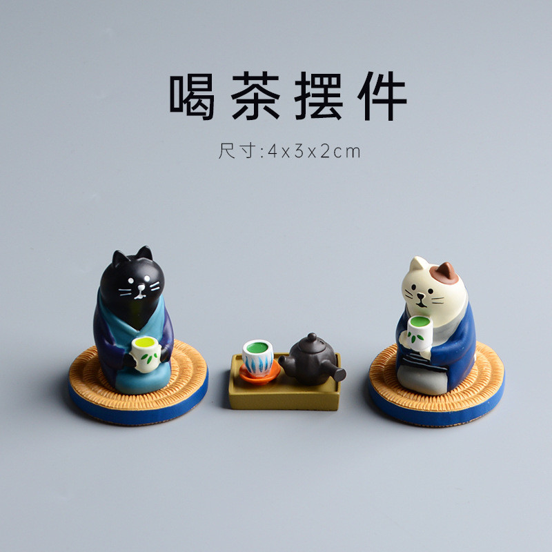 Dreamerhouse แมวญี่ปุ่นดื่มฉากชาตกแต่ง Miniature เกมส์ยิง Props เรซิ่นหัตถกรรมเดสก์ท็อปตกแต่ง