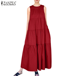 ZANZEA ซานเซีย ชุดเดรสยาวลําลองแขนกุดคอลูกเรือทรงหลวมสําหรับ…