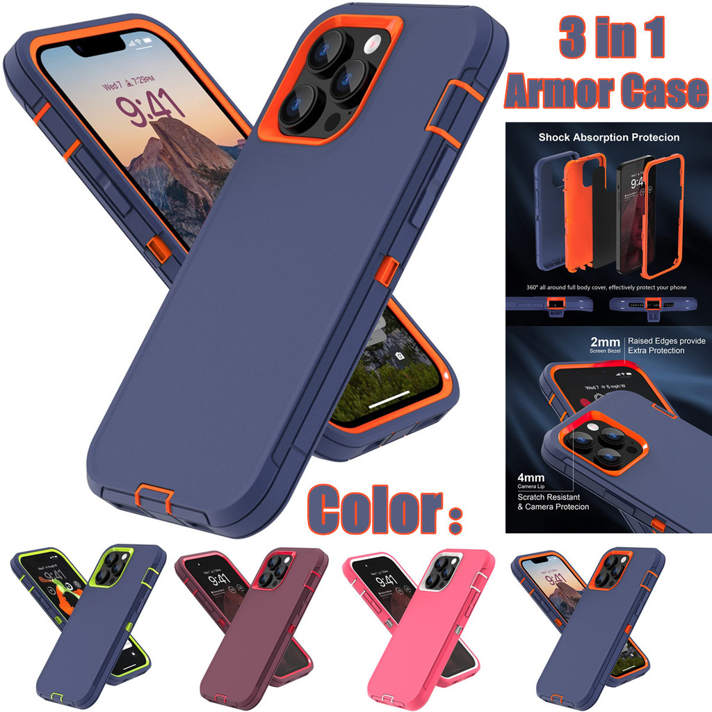 Hybrid เกราะกันกระแทก 3-in-1 เคสโทรศัพท์สําหรับ iPhone 17 16 15 Pro Max 14 13 Pro Max 14 15 Plus 11 12 Pro Max XS MAX XR X 7 8 Plus 16 17 Pro Max Drop-proof Soft ฝาหลัง TPU + PC