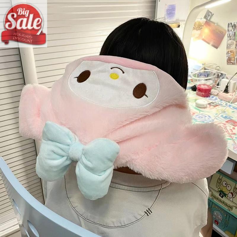 Af Sanrio Kawaii Hooded U-รูป Nap หมอนตุ๊กตาอะนิเมะ Kuromi Hello Kitty My Melody หมอนเดินทางสไตล์ญี่ปุ่นหมอนรองคอ A
