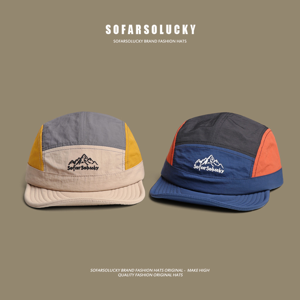 สไตล์ญี่ปุ่นย้อนยุคหมวกปีกสั้นผู้ชายฤดูร้อนแห้งเร็วจดหมายปักสีจับคู่ถนนม่านบังแดดกลางแจ้งหมวกเบสบอลปีกแบน - รูปที่ 2