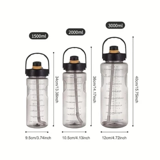 FARL ขวดน้ํากีฬา, 1.5L/2L/3L พร้อมขวดเครื่องดื่มมาร์กเกอร์เวลา, เหยือกน้ํารั่วซึมความจุขนาดใหญ่น้ําหนักเบา