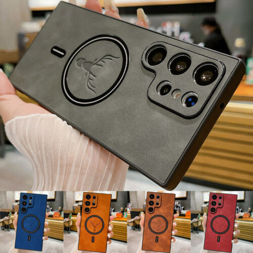 เคสมือถือ แบบหนัง แม่เหล็ก ลายกวาง กันกระแทก สําหรับ Samsung S24 S23 S22 S21 Ultra