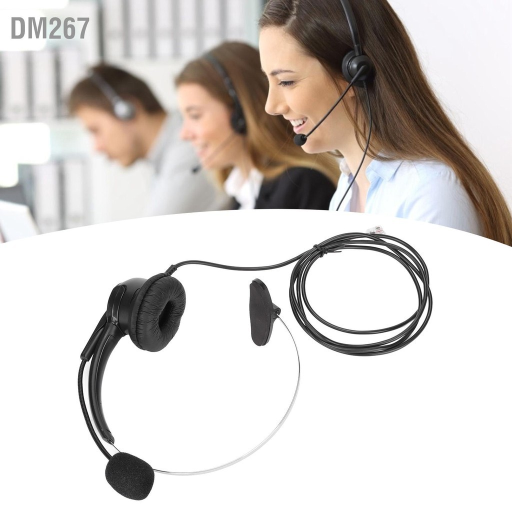 DM267 ชุดหูฟังโทรศัพท์หูฟัง RJ9 พร้อมไมโครโฟนแบบปรับได้ 330 °สำหรับโทรศัพท์บ้านและศูนย์บริการทางโทรศัพท์สำนักงาน