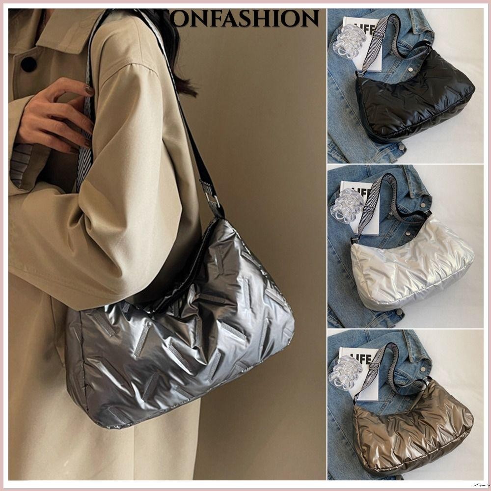 Tonfashion กระเป๋าสะพายไหล่ กระเป๋าถือลําลอง ผ้าฝ้าย จุของได้เยอะ สีพื้น สําหรับสตรี