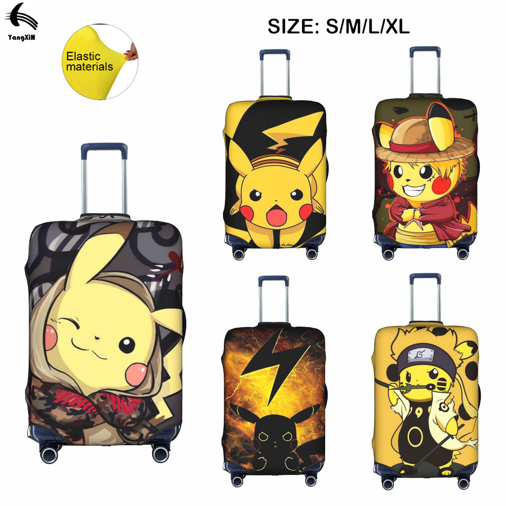 ผ้าคลุมกระเป๋าเดินทาง แบบหนา ป้องกันฝุ่น และรอยขีดข่วน ลาย Pokemon Pikachu ขนาด 18-32 นิ้ว