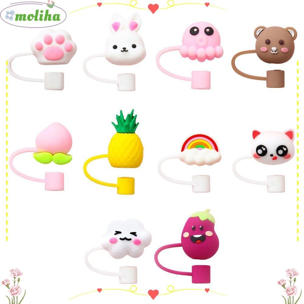 Moliha ฝาครอบหลอดดูดน้ํา ซิลิโคน กันกระเด็น กันฝุ่น ใช้ซ้ําได้ ลายการ์ตูน