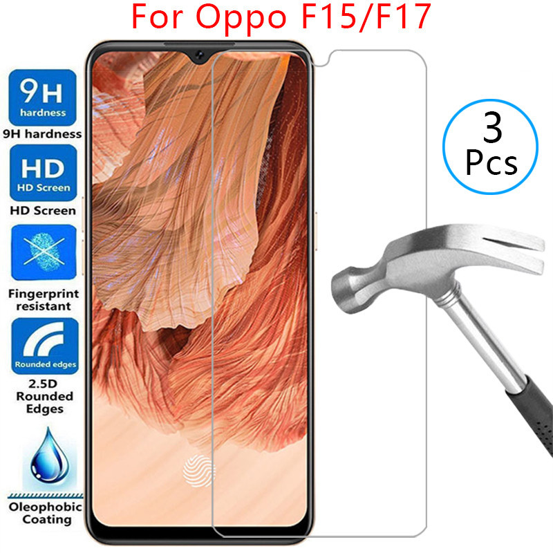 สําหรับ oppo f17 pro f15 กระจกนิรภัยบน opp opo appo f 15 17 15f 17f f17pro ป้องกันโทรศัพท์ coque กระ