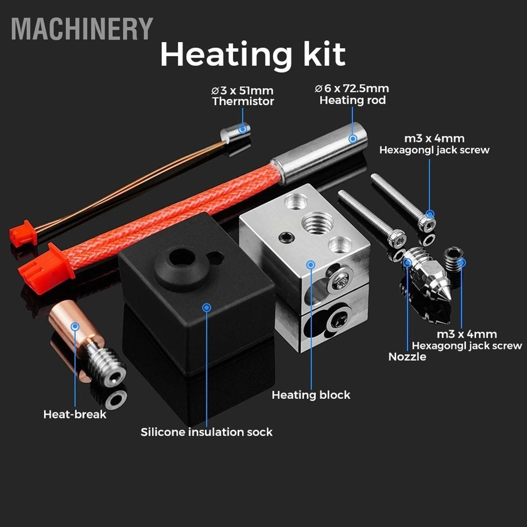 Machinery เครื่องพิมพ์ 3D Hotend Kit Hot End 300 ℃ หัวฉีดคอบล็อกความร้อน 24V 40W ชุดสำหรับ Ender 3 S1