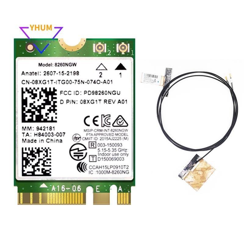 8260 8260NGW การ์ด WiFi + 2XAntenna 867M บลูทูธ 4.2 NGFF M.2 WiFi สําหรับ Intel AC 8260