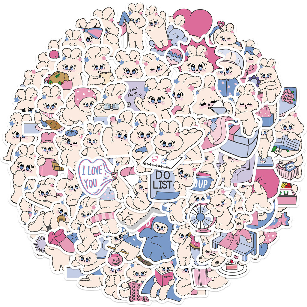 Lanlanstickersworld สติกเกอร์ ลายอมยิ้ม กระต่าย กันน้ํา สําหรับติดตกแต่งหมวกกันน็อค จักรยาน 90 ชิ้น