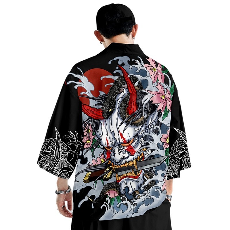 เสื้อคลุมกิโมโน พิมพ์ลายการ์ตูนญี่ปุ่น Asura Haori Demon แฟชั่นสําหรับผู้ชาย และผู้หญิง