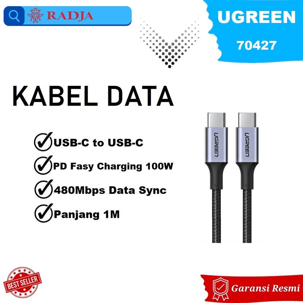 Ugreen Data Cable 70427 70429 Cable Charge Nylon USB-C to USB-C 100W 5A 1M 2M