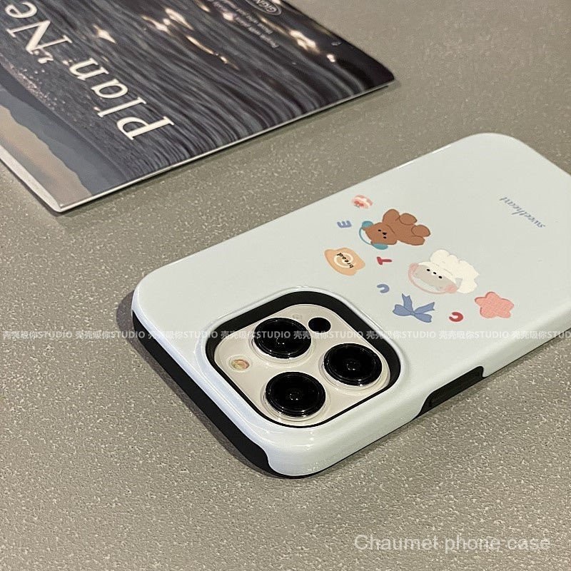เคสโทรศัพท์มือถือแบบแข็ง กันกระแทก ลายการ์ตูนสัตว์จิ๋ว สีฟ้า สําหรับ Iphone 14promax 13 12 2 in 1 11 TFG0