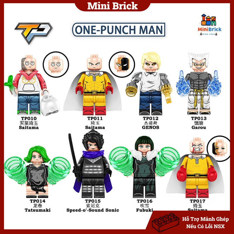 One Punch Man ประกอบรุ ่ น Minifigures อะนิเมะ One Punch Man TP1002 TP011 TP012Saitama Sonic Genos Minibrick Minibricks