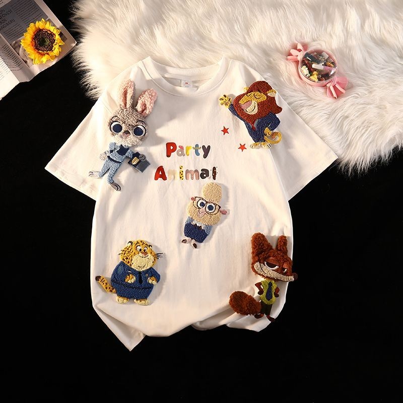 เสื้อยืดแขนสั้น ผ้าฝ้าย 100% ทรงหลวม ลายสัตว์ Crazy แฟชั่นฤดูร้อน สําหรับผู้หญิง และคู่รัก