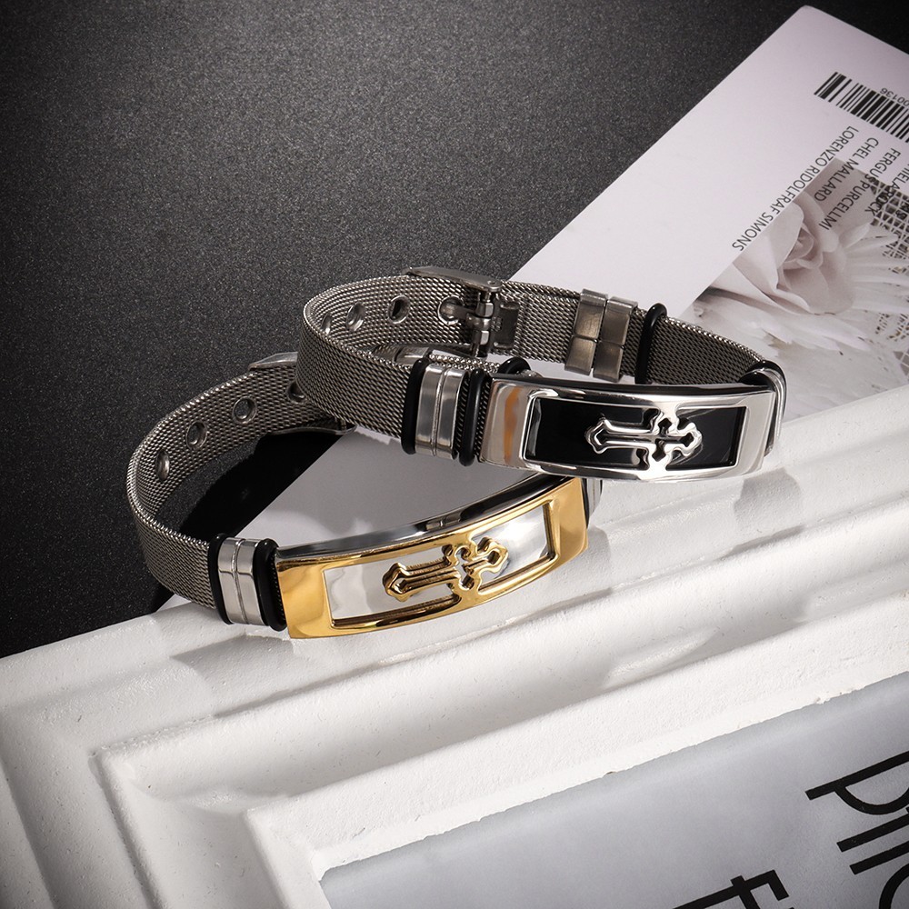 สร้อยข้อมือไขว้แกะสลักอินเทรนด์ – เครื่องประดับปรับได้สแตนเลสสําหรับผู้ชายในเงินทอง ราคา ถูกที่สุด ดีลบีเคเค แกลเลอรีภาพที่ 3