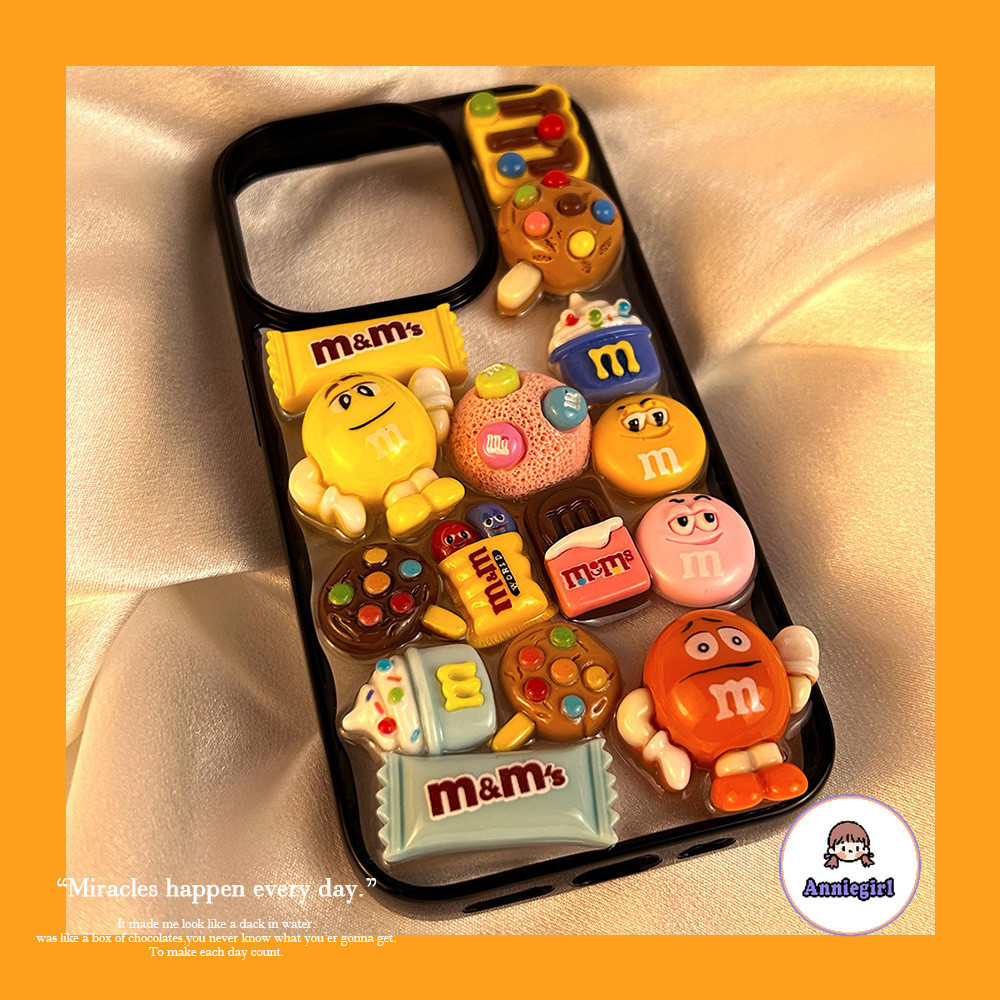 ตลกน่ารัก 3D M & Ms Glitter เคสโทรศัพท์สําหรับ Iphone 11 17 16 15 14 Pro Max Air 12 13 Promax 14/15plus XS MXAX XR 7 8Plus กันกระแทกโทรศัพท์ปกหลัง
