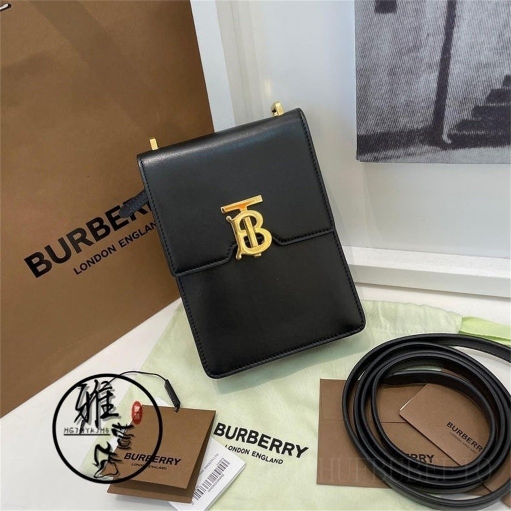 [Lemon Brand New] burberry burberry robin Black Cowhide Gold tb Logo Leather robin Bag Mobile Phone Bag Shoulder Bag Crossbody Bag พร้อมส่ง ส่งฟรี JWG5
