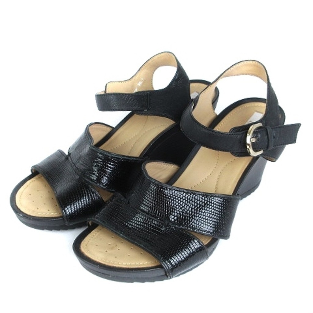GEOX STRAP SANDALS LEATHER BLACK 36.5 23.0 Direct from Japan Secondhand