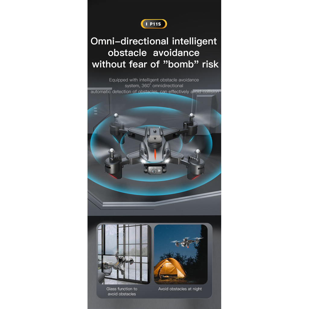 P11s โดรนออปติคอลไหล 8K HD กล้องคู่ หลีกเลี่ยงอุปสรรค อายุการใช้งานแบตเตอรี่ยาวนาน รีโมตคอนโทรล ของเล่น เครื่องบิน คอร์ดคอปเตอร์ - รูปที่ 2