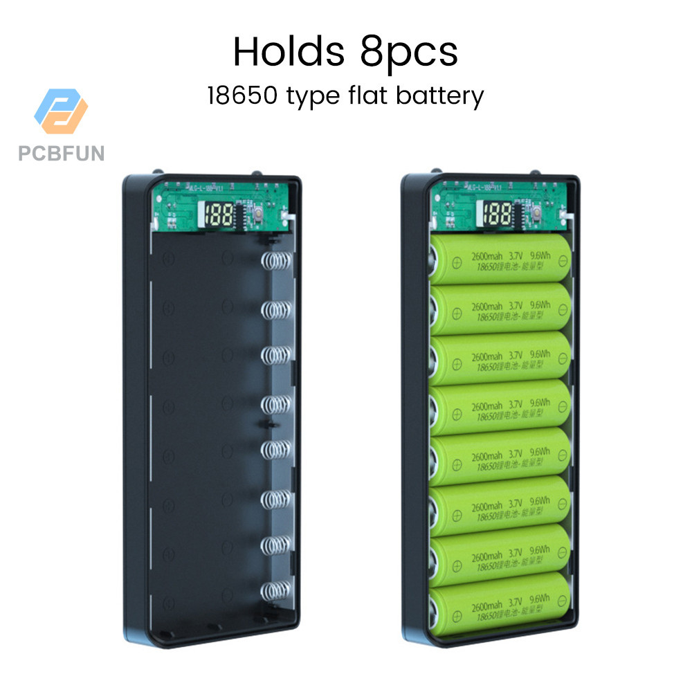 Pcbfun ชุดกล่องแบตเตอรี่ 8 ส่วน 18650 ถอดออกได้ DIY