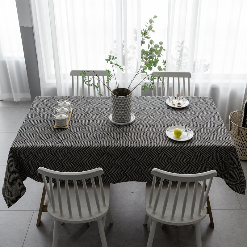 ผ้าปูโต๊ะสไตล์นอร์ดิกรูปสี่เหลี่ยมผืนผ้าศิลปะสมัยใหม่ผ้าฝ้ายผ้าลินินสีดำ