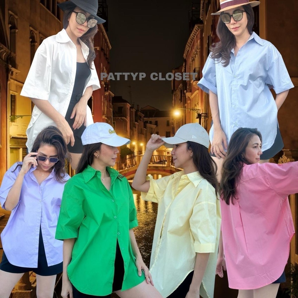 ลด20% โค้ดINC628YU !! #PP2080 เสื้อเชิ้ตผู้หญิง เชิ้ตแขนสั้น เสื้อโอเวอร์ไซส์เกาหลี