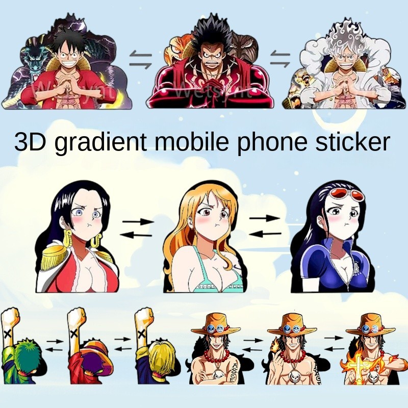 สติกเกอร์ ไล่โทนสี 3d กันน้ํา สําหรับติดตกแต่งโทรศัพท์มือถือ One Piece 1 แผ่น เปลี่ยนมุมได้ 3 แบบ