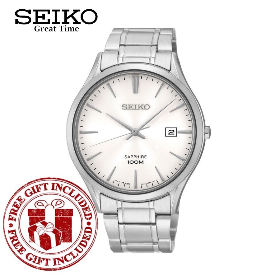Seiko SGEG93P1 นาฬิกาข้อมือควอตซ์แฟชั่น สายแซฟไฟร์ สเตนเลส สีเงิน สําหรับบุรุษ