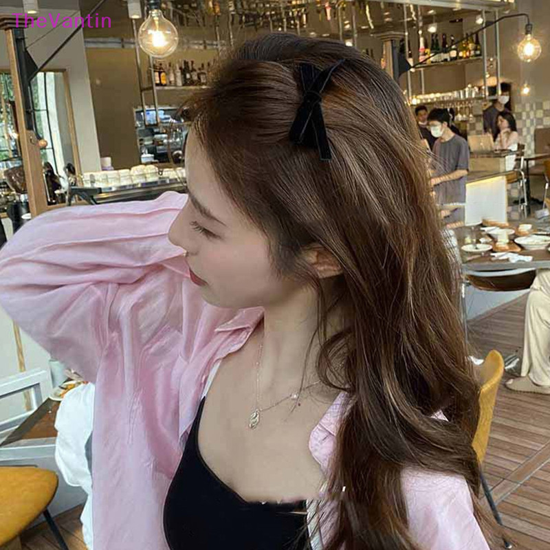 Thevantin กิ๊บติดผม ผ้ากํามะหยี่ ประดับโบว์น่ารัก สไตล์เกาหลีวินเทจ สีพื้น เครื่องประดับ สําหรับผู้หญิง 2 ชิ้น