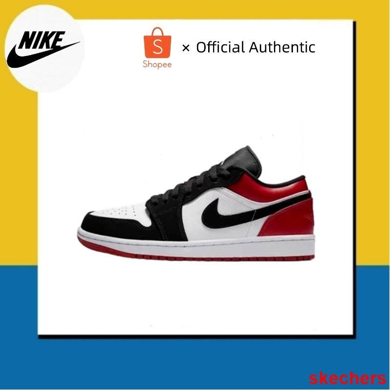 Nike Air Jordan 1 Low Black Toe รองเท้าผ้าใบ (อุปกรณ์ครบ จัดส่งฟรี)