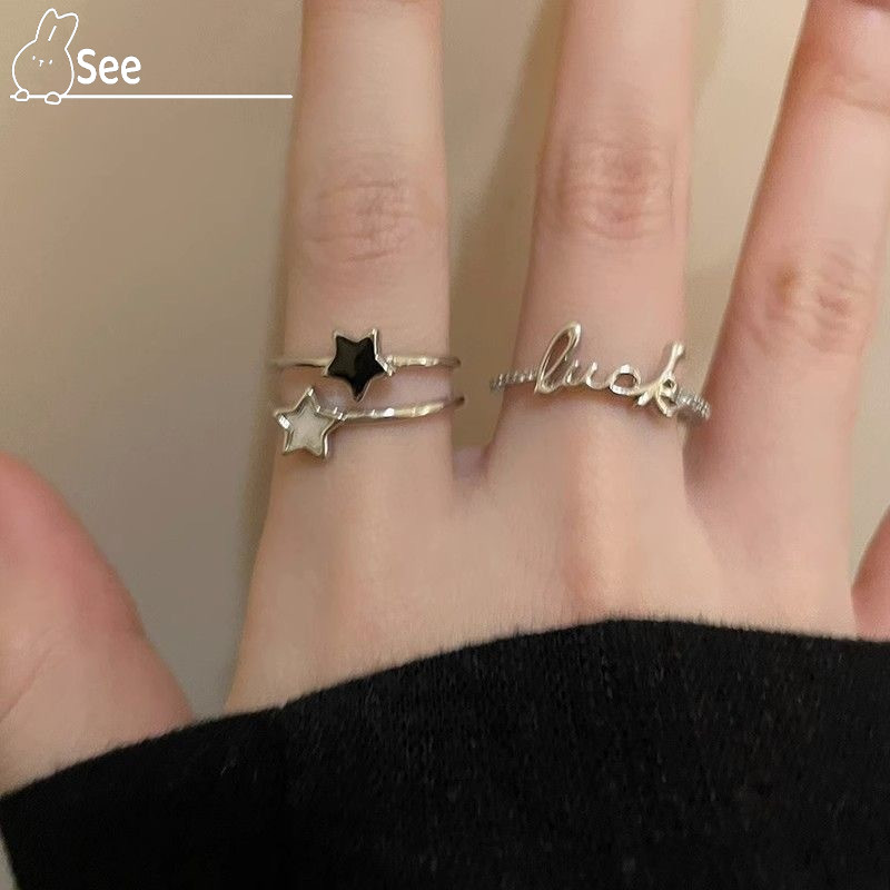 ตัวอักษรเพทาย Lucky Star แหวนหญิง Simple Cool สไตล ์ Niche Design แฟชั ่ น Unique Index Finger