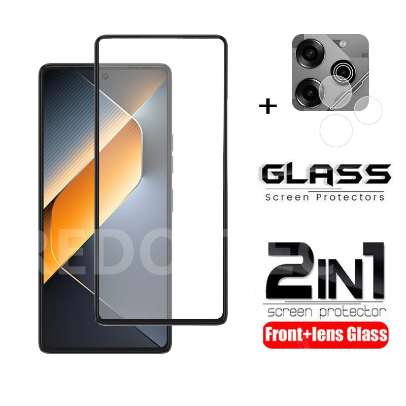 Tecno Pova 6 Pro 5G Pova 6 5G 2 in 1 ฟิล์มกันรอยหน้าจอ + ตัวป้องกันเลนส์ แบบเต็ม กาวเต็ม Tecno Pova 