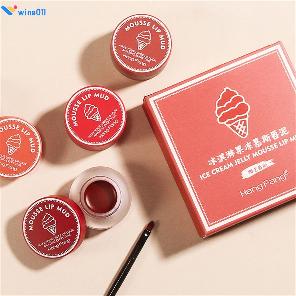 Hengfang ใหม่ Ice Cream Jelly Mousse Lip Mud Smooth Texture Lip Glaze Dual-ใช้ Cheek Blush Air Mist ลิปสติกสำหรับผู้หญิงขนาดกะทัดรัดพร้อมแปรง wine011