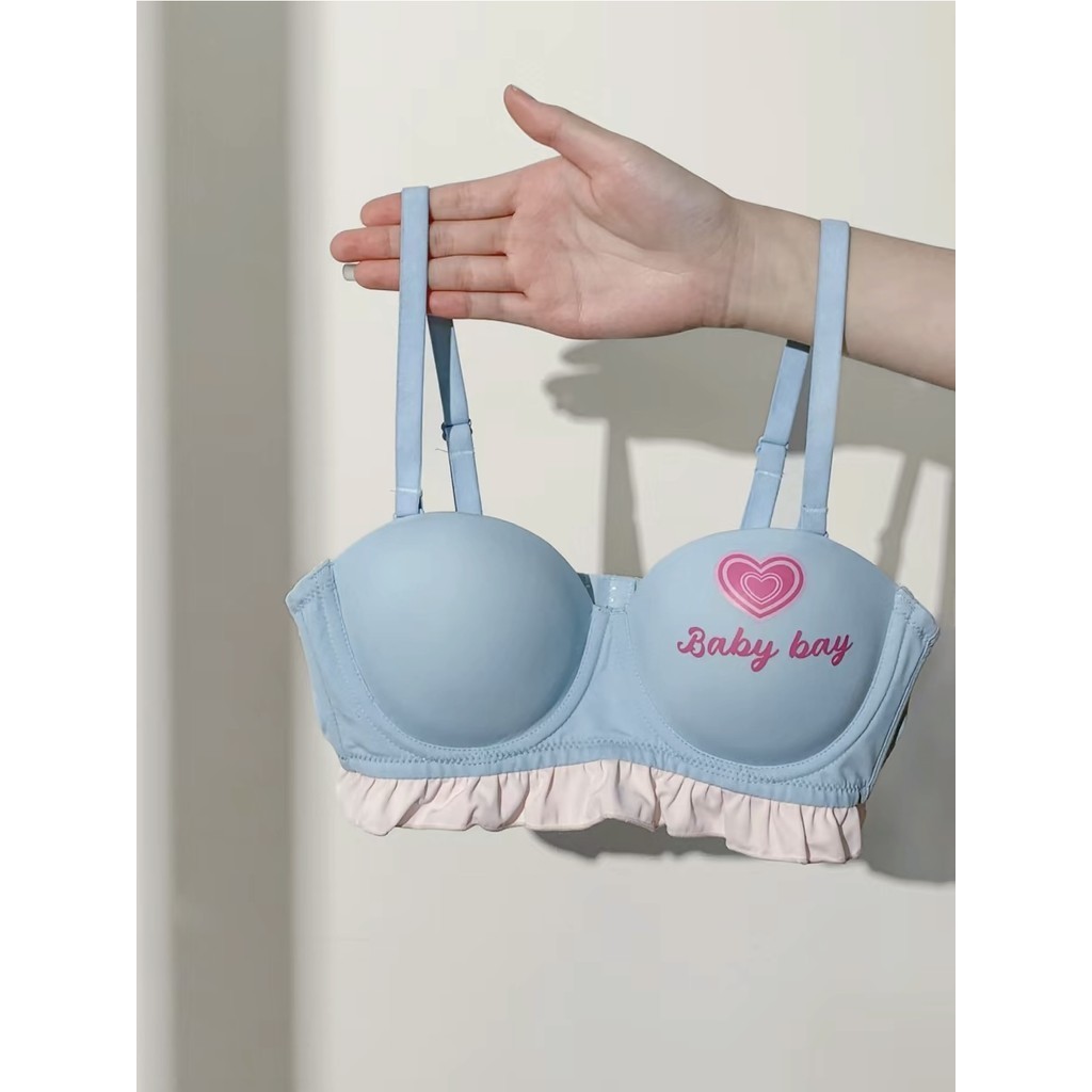 บาร์บี้สีฟ้าไร้รอยต่อรอบครึ่งคัพชุดชั้นในผู้หญิงเต้านมขนาดเล็กรวบรวมรูปลักษณ์ขนาดใหญ่ไม่มีแหวนเหล็กเซ็กซี่บริสุทธิ์ปรารถนาชุดชั้นใน - รูปที่ 7