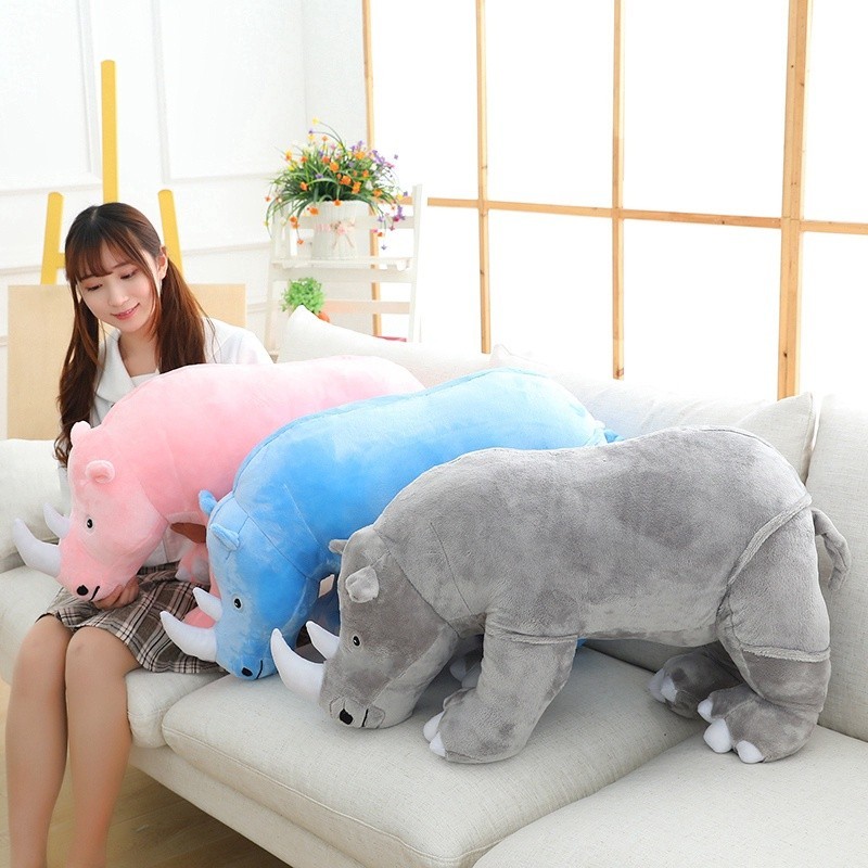 Jfmm ตุ๊กตายัดนุ่น รูปสัตว์ แรด สีฟ้า สีชมพู สีเทา 3 ขนาด ของขวัญวันเกิด วันวาเลนไทน์