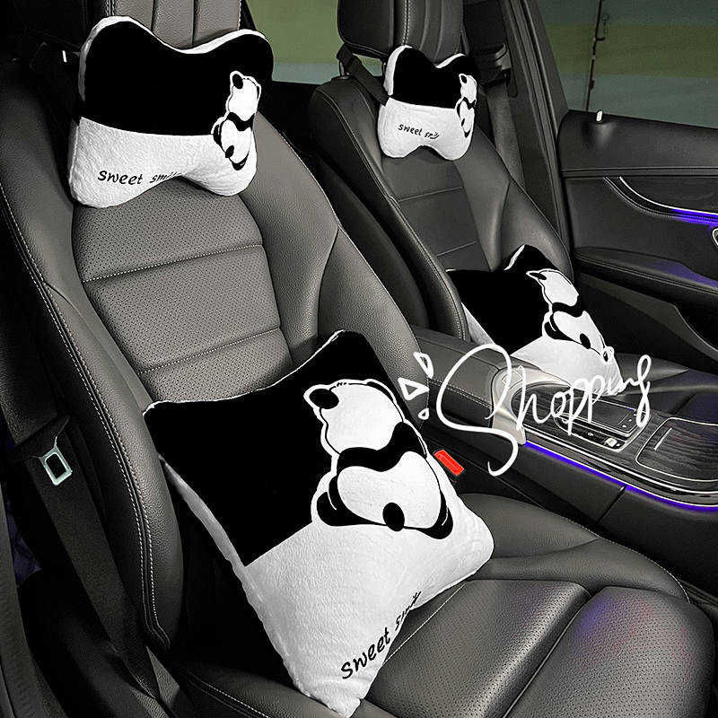 【Ready Stock】 Car Headrest Neck Pillow Car Pillow Cute Cartoon Panda Car Pillow Waist Pillow Waist S
