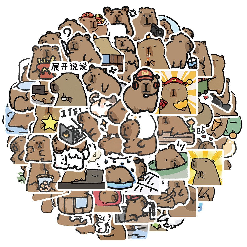 สติกเกอร์ ลายการ์ตูนกราฟฟิก Capybara Pufferfish น่ารัก สําหรับติดตกแต่งหมวกกันน็อค จักรยาน 62 ชิ้น