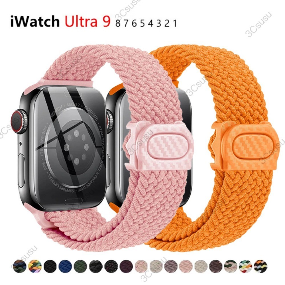 สายนาฬิกาข้อมือไนล่อนถัก คาร์บอนไฟเบอร์ สําหรับ Apple Watch Ultra 2 49 มม. 41 มม. 45 มม. 40 มม. 42 มม. 44 มม. IWatch Series 9 8 7 6 SE 5 4 3 2 1