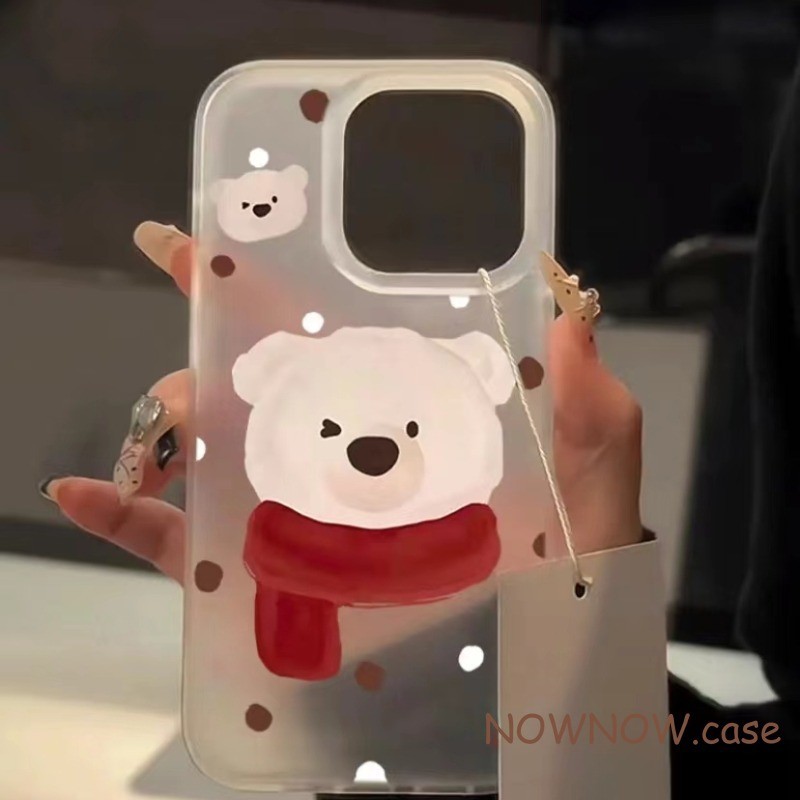 เคสโทรศัพท์มือถือแบบนิ่ม ใส ขอบตรง ลายการ์ตูนหมีน้อยน่ารัก สีแดง สําหรับ iPhone 15 14 13 12 11 Pro MAX X XR XS MAX 7 8 Plus