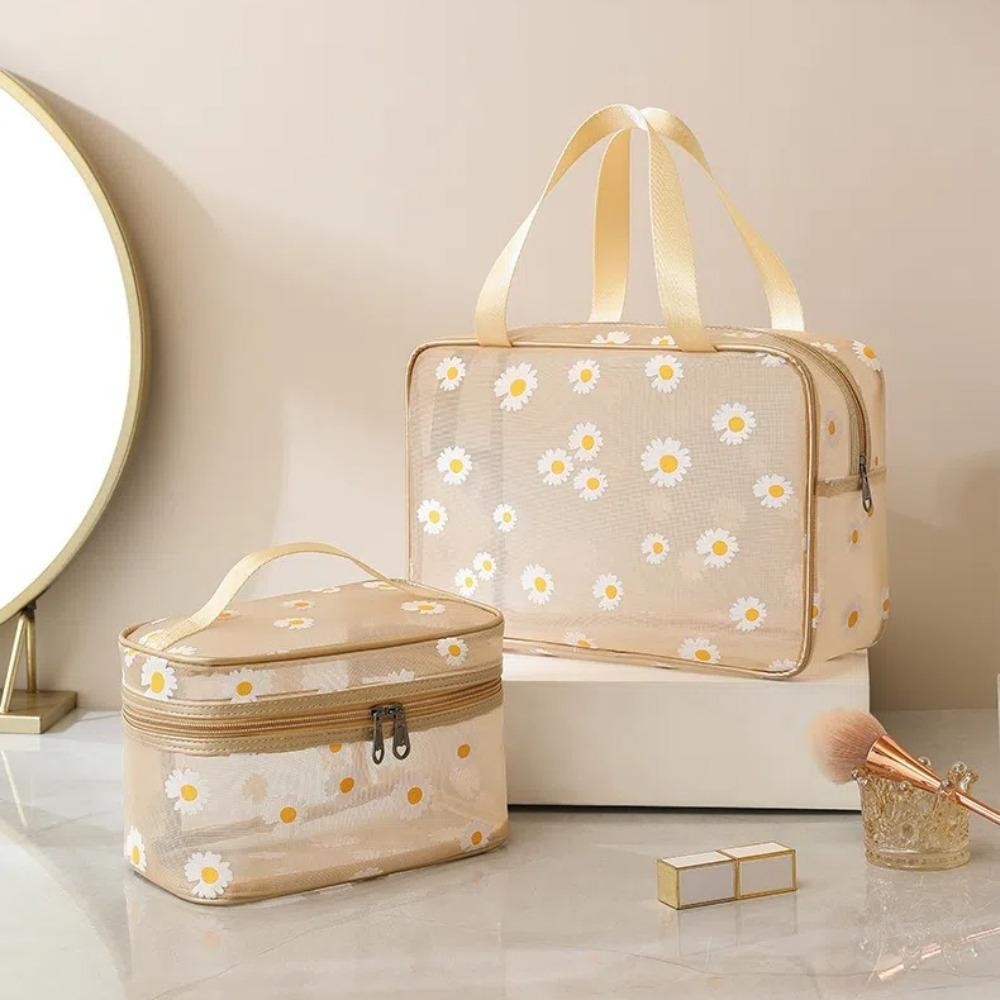 COOLSO Wash Bag, Mesh Lightweight Makeup Bag, กระเป๋าเครื่องสําอาง Daisy Flower ความจุขนาดใหญ่ ราคา ถูกที่สุด ดีลบีเคเค แกลเลอรีภาพที่ 6