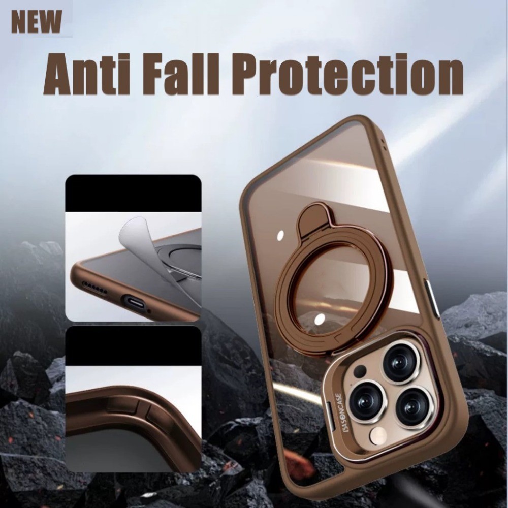 Desert Titanium Double Hidden Standเคสโทรศัพท์แม่เหล็กพร้อมฟิล์มเลนส์สําหรับiPhone 16 11 12 13 14 15