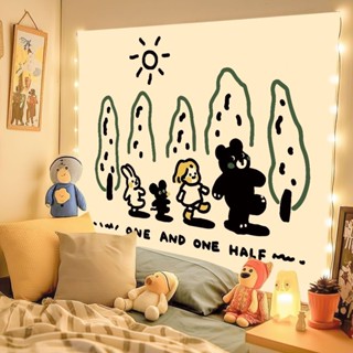 ผ้าพื้นหลังเรียบง่าย Ins ผ้าแขวนหมีน่ารัก ตกแต่งห้อง ผ้าผนัง…