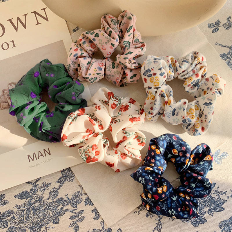 ผ้าแหวนผมดอกไม้ผู้หญิงยืดหยุ่นสูงสไตล์พระป่า Scrunchie เครื่องประดับผมหวาน