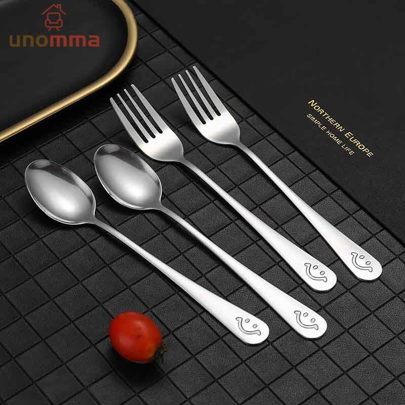 COD ช้อนส้อม สแตนเลส ลายหน้ายิ้ม ชุดช้อนส้อม เกรดโรงแรม ช้อนกินข้าว มีดหั่นเนื้อ ตะเกียบ Spoon and Fork unomma