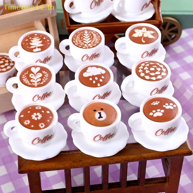 TimeHee 10 ชิ้นตุ๊กตา DIY อุปกรณ์เสริมเรซิ่นจําลองถ้วยกาแฟสําหรับห้องครัวขนาดเล็กหัตถกรรมอาหาร TH