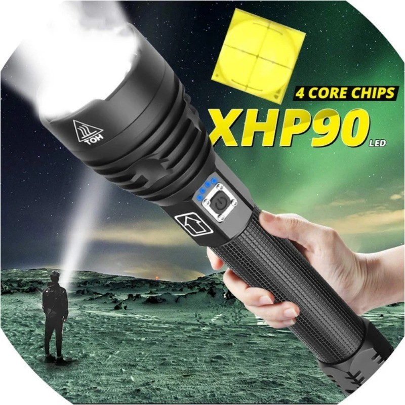 Super Bright XHP90 XHP70 ไฟฉาย LED High Lumens Zoomable Handheld Light ไฟตั้งแคมป์กลางแจ้ง